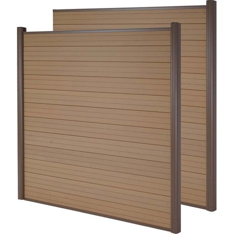 [NEUWERTIG] WPC-Sichtschutz Savoie, Windschutz Zaun, Alu-Pfosten 2er Set, 3,75m teak