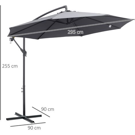 Parasol déporté octogonal 3m gris Ø295x255cm, rabattable pied croix (1/5)