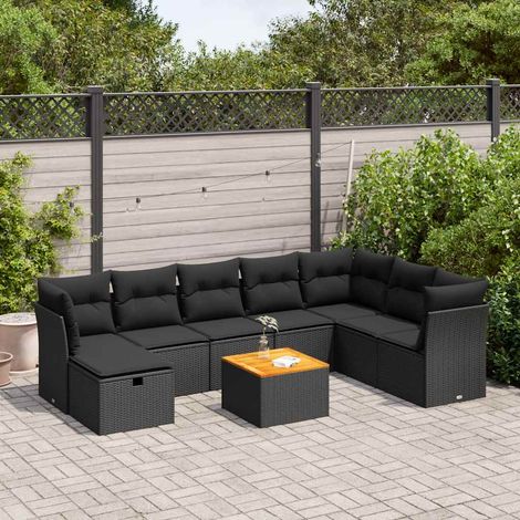 vidaXL Salon de jardin 9 pcs avec coussins noir résine tressée (1/5)
