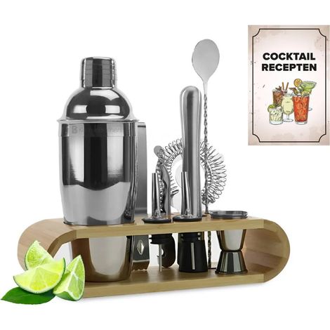 Coffret à cocktails KitchenBrothers - 11 pièces - Shaker inclus (750 ml) - Complet pour bar à cocktails - Marron clair/Bambou - Coffret à cocktails - Livre de recettes inclus - Emballage cadeau (1/5)