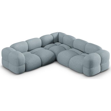 Canapé d'angle symétrique 4 places tissu structurel bleu pastel (1/5)