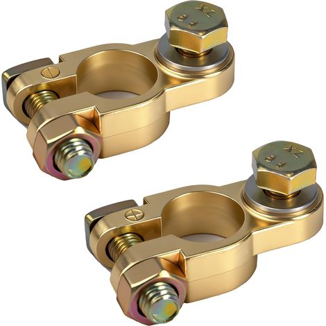 Paire de Bornes de Batterie +/- avec Boulons pour Voitures, Bateaux, Camping-Cars et Caravanes - Connecteurs Universels, Compatible avec Batteries 12V et 24V, pour Câbles de 35-50 mm²
