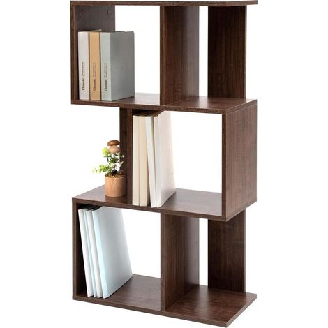 Bibliothèque Murale à Niveaux,Meuble en Forme S, 3 étagères, Modulable, kit de Fixation Murale, Cloison séparateur, Bureau, Chambre, Salon - Display Shelf Marron (1/5)
