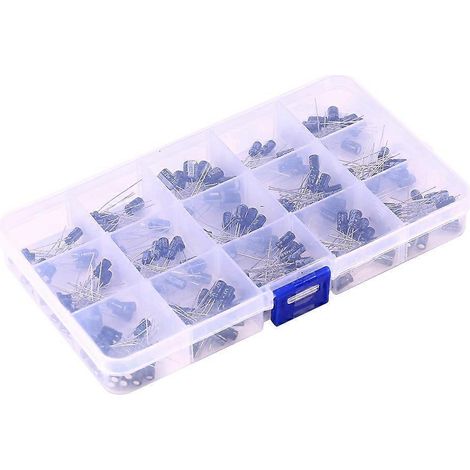 200-teiliges DIY-Sortiment mit 15 verschiedenen Kapazitätsmodellen (0,1 µF – 220 µF) Elektrolytkondensatoren, inklusive Box