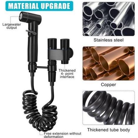 Douchette Wc Kit De Pulvérisateur De Toilette Pour Bidet Douchette à Main Bidet en Acier Inoxydable Avec Tuyau en ABS pour l'Hygiène Personnelle Quotidienne Lavage Animal Domestique Noir (1/5)