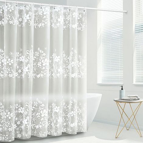 Rideau de douche en PEVA avec crochets, 183 x 183 cm, résistant à l'eau et à la moisissure, anneaux métalliques antirouille et 12 crochets en plastique. (1/5)
