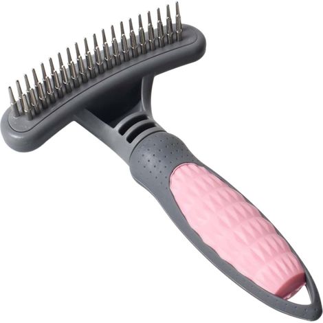 Peigne démêlant pour chien - Pour poils longs - Double rangée de 39 dents - Avec deux rangées de broches - Pour chats, chiens, lapins, chevaux (rose) (1/5)