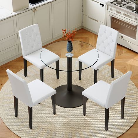 DESMIU Table de salle à manger ronde en verre avec 4 chaises, structure 1 table et 4 chaises, pour salle à manger (1/5)