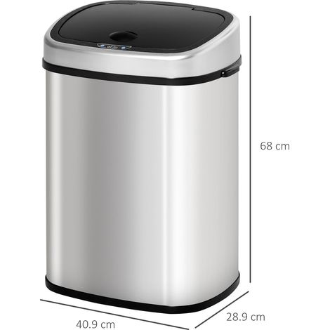 Poubelle avec couvercle à capteur infrarouge pour cuisine et salle de bain, capacité 58 L, en acier ABS, dimensions 40,9 × 28,9 × 68 cm (1/5)
