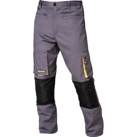 WOLFPACK LINEA PROFESIONAL Pantalone da lavoro lungo, multitasche, pesante, ginocchio rinforzato, grigio/giallo taglia 54/56 XXL (1/5)