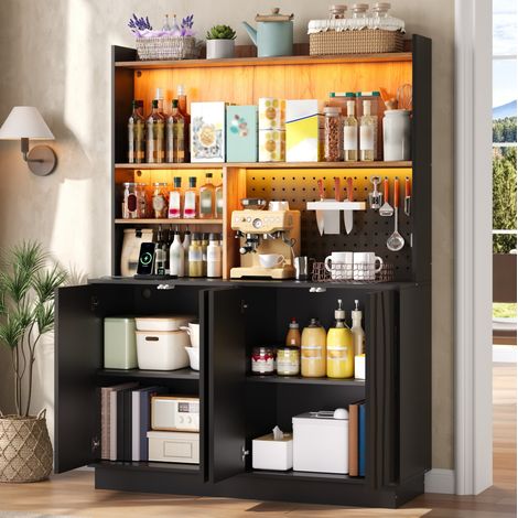 Mueble de cocina 120 x 43 x 160 cm MDF negro y natural con LED RGB y enchufes - CHICFURN (1/5)
