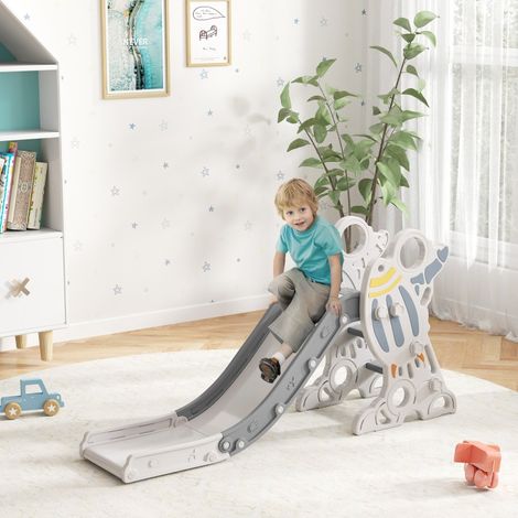 Toboggan pour enfants de 1,5 à 3 ans,design fusée,set d’autocollants,gris,157 x 46,5 x 80 cm (1/5)