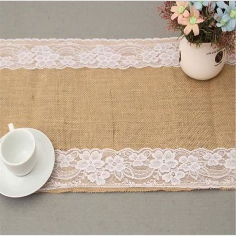 CT 3pcs toile de jute et dentelle Chemin de table Décoration de table de mariage avec taille 30275CM (1/4)