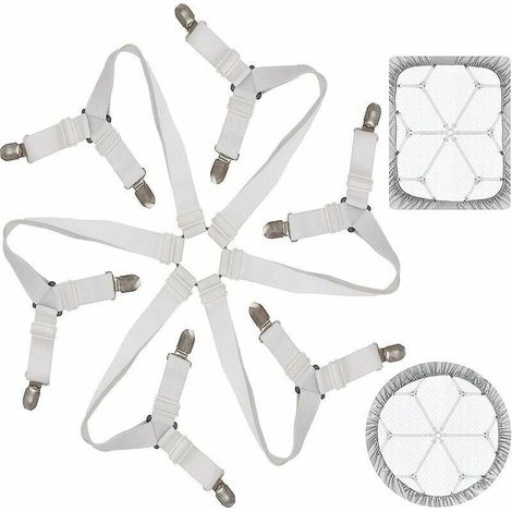 Tendeur Drap Housse Lit Drap Réglable Attache Drap Housse élastique 3 Voies 6 Ctés Feuilles De Literie Bretelles Drap De Lit Attaches Pour Draps De Lit Coussin De Canapé Matelas Blanc (1/4)