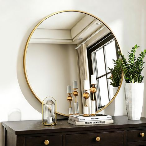 Miroir Rond Doré 80cm, Moderne Grand Miroir Rond Salle de Bain Mural (1/5)