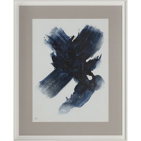 Tableau abstrait bleu blanc sur toile encadrée avec verre bois - Bleu profond et blanc lumineux (1/2)