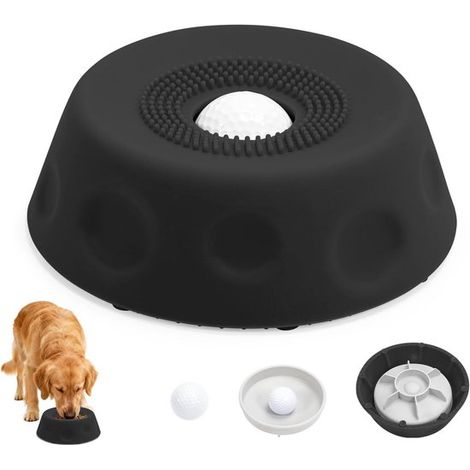 Ciotola anti-ingestione per cani con tappetino da leccare arrotolabile in silicone e ciotola interattiva per l'alimentazione, nera, per cuccioli e cani di taglia grande, favorisce la stimolazione ment (1/5)