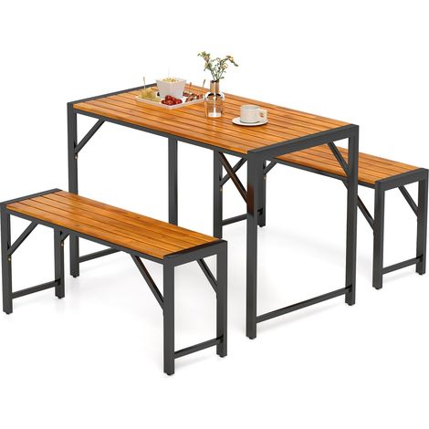 COSTWAY 3-Pieces Patio Dining Set for 4 People Outdoor Picnic Table & 2 Benches (1/5)