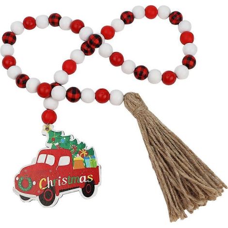 Guirlande de perles en bois, pompons de Noël, décorations suspendues de style champêtre (1/5)
