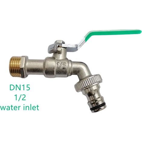 Robinet de jardin extérieur (DN15, poignée verte), antigel, double commande, en cuivre, pour lave-linge et évier de jardin 1/2". (1/4)
