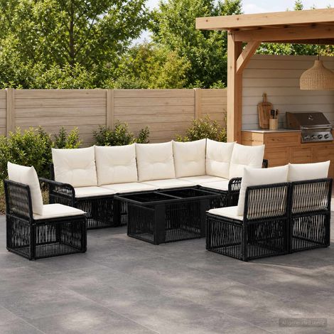 vidaXL Set Divano da Giardino 9 pz Nero e Bianco Crema polyrattan (1/5)