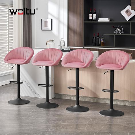 WOLTU Set di 4 Sgabelli da Bar in Velluto Sedie da Bar Regolabile e Girevole, Rosa