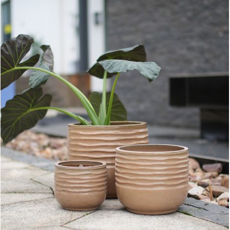 Pot de fleurs en céramique Ø 36 cm, brun clair brillant, avec trous de drainage OKMYHOME (1/5)