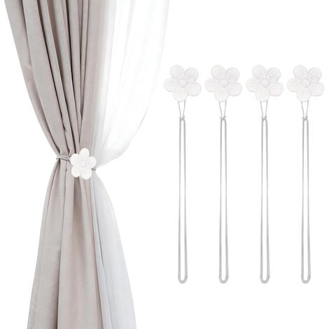 Magnetische Gardinenhalter, 4er-Set florale Gardinenhalter aus Kunstharz, Gardinenhalter aus Vintage-Seil, magnetische Gardinendekoration
