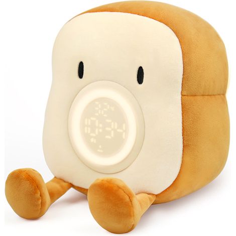 Plüsch-Nachtlicht, lustiger, niedlicher Plüschtoast mit Weckerfunktion fürs Schlafzimmer, ideales Geschenk für Mädchen am Bett.