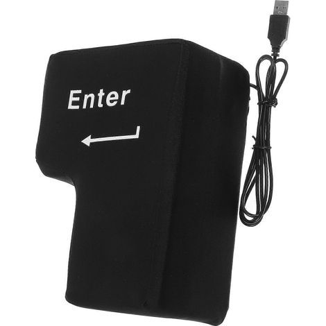 Dekokissen mit großer Enter-Taste und USB-Anschluss, ideal als Schreibtischkissen, Kissen für die Mittagspause oder zum Entspannen (Schwarz) (1/3)