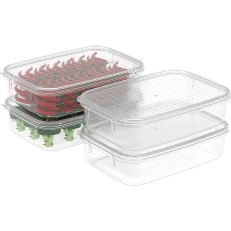Boîte Conservation Alimentaire, Conteneur Alimentaire, Boîte de Rangement, Récipient de Congélateur avec Couvercle, Sécuritaire au Micro-ondes, Sans BPA, Plastique, Clair, 1.1L-Lot de 4 (1/5)
