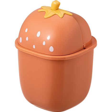 Mini poubelle de bureau avec couvercle, poubelle mignonne portable, petite poubelle(orange) (1/5)