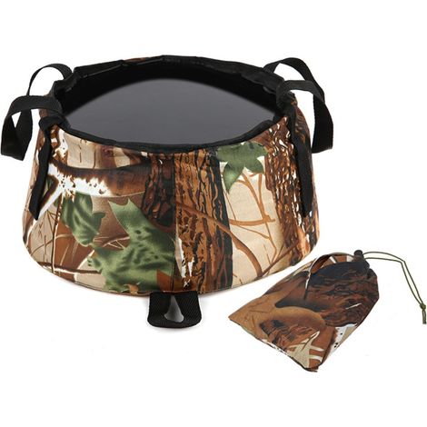 Seau à eau pliable et portable pour le camping, en polyester imperméable idéal pour la pêche et les voyages, avec poignée renforcée et format compact (25 cm x 14 cm x 29 cm). Multicolore. (1/5)