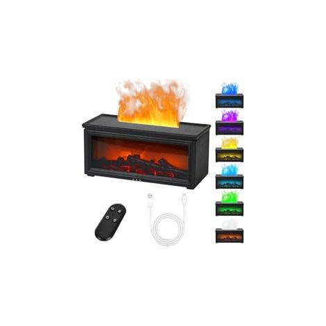 Diffusore di aromi per camino 3D, umidificatore da 250 ml con telecomando, diffusore di oli essenziali con 7 luci colorate, 3 timer, spegnimento automatico, per camera da letto e ufficio (1/5)