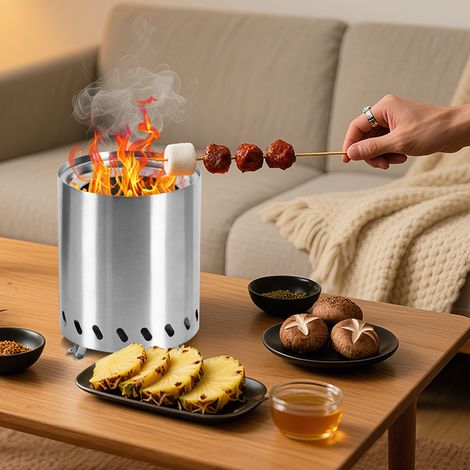Braciere senza fumo, H: 19,5 cm x Diametro: 15 cm, braciere a legna con cenere rimovibile, interno in acciaio inossidabile 201, portatile per terrazze esterne e campeggio (1/5)