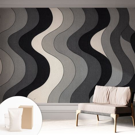 Tapete Vliestapete mit Kleber Wandtapete modern - Tapete mit Motiv - Tapete Schlafzimmer Graue Wellen 312x219 cm (1/5)