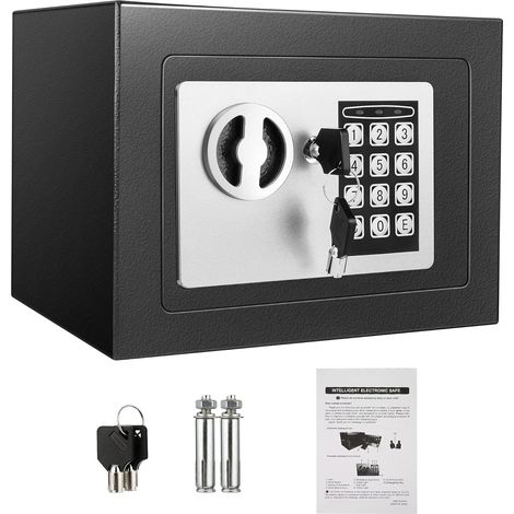 6,5L Coffre Compact Ignifuge et Étanche – Coffre-fort Électronique pour Armoire avec Double Boulons en Acier, Revêtement en Velours et Clés d'Urgence, 23 x 17 x 17 cm (1/5)