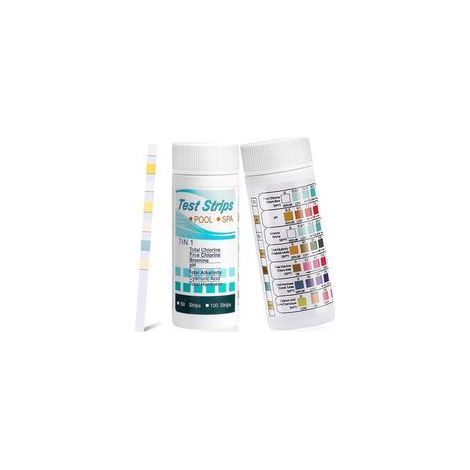 Bandelettes Test Piscine 7 En 1, 100 Tests Qualité Eau Pour Spa Et Piscine, Mesure Chlore Libre Total Ph Alcalinité (1/4)