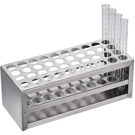 Support pour tubes à essai en acier inoxydable, 32 emplacements pour tubes de 22,6 mm (0,89 pouce), résistant aux acides et aux bases, idéal pour une utilisation en laboratoire. (1/5)