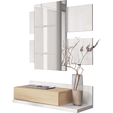 Recibidor con cajón + Espejo Modern en acabado madera natural 20 cm(alto)75 cm(ancho)29 cm(largo) (1/6)