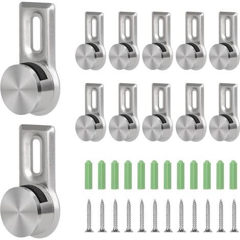 12 x Fixation Miroir Mural Accroche Miroir pour Plaques de 4-7 Mm d'épaisseur, Attache Miroir Lourd pour Tableaux en Verre Acrylique avec 12 Vis Inox et 12 Ancrages Muraux (1/5)