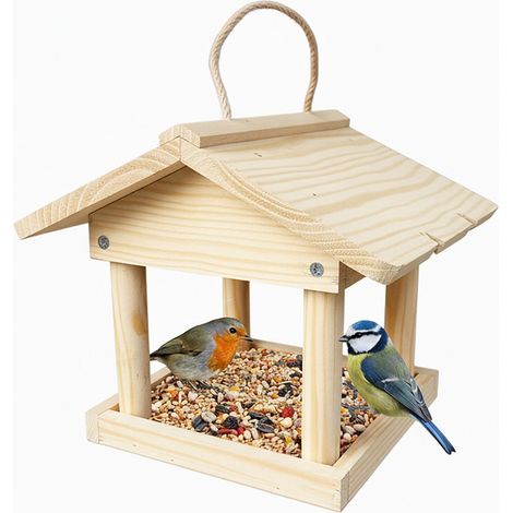 Wooden Hanging Bird Feeder - Easy-Clean, Open Design (1/5)