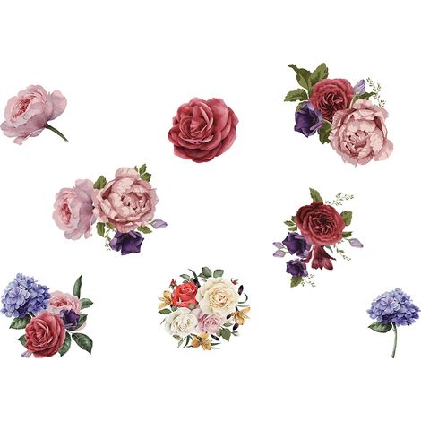 Sticker mural pivoine rose pour salon et chambre, peinture décorative amovible (1/5)