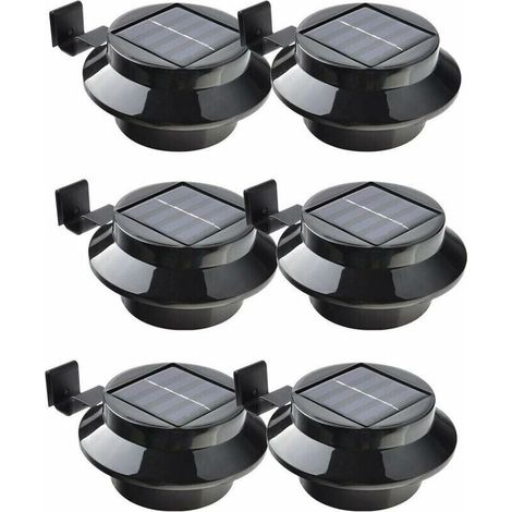 Lot de 6 lampes LED à énergie solaire pour gouttière, clôture, toit, gouttière, jardin, cour, mur, noir (1/4)