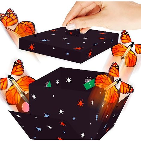 Boîte Cadeau Polygonale - Design Explosion Papillons Volants - Réutilisable - Pour Fêtes Anniversaires Occasions Spéciales - 1 Pièce (1/2)