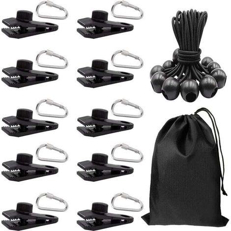 31x Clip de Bâche et Tendeur Elastique et Mousquetons Pince à Bâche Set pour Coupe-Vent Camping Bâche Voiture Piscine Bateau Couvre (1/5)