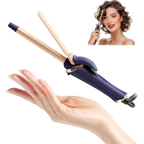 Mini Curling Iron 13mm Short Hair Curling Iron Travel Curling Iron with LCD Display, 5 Adjustable Temperature 120-200℃, Double Voltage Curling Iron with Clamp (1/5)