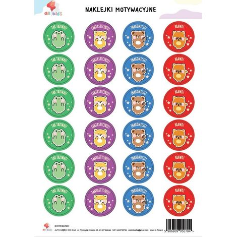 Adesivi motivazionali formato A4 per bambini con animali