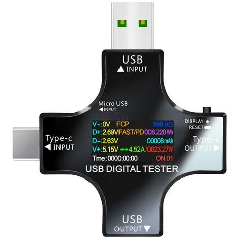 Testeur USB Multimètre USB C Meter de Courant et de Tension 3.3-30V 0-5.1A Tester 2 en 1 Voltmetre Amperemetre Capacité Alimentation Wattmètre Chargeur Détecteur