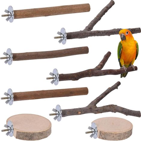 8 Piezas Perca de Madera para Loros Perca para pájaros Pies de árbol Perchas Ramas Jaula para pájaros Juguetes de Madera Accesorios para Juego de Perchas Jaulas con Tornillos y Arandelas (1/5)